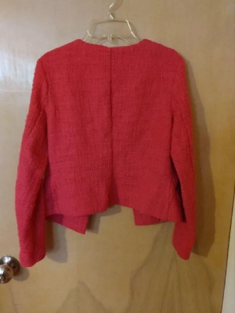 Alfani Coral-Pink Tweed Collarless Zip-Pocket Jacket - Picture 2 of 3